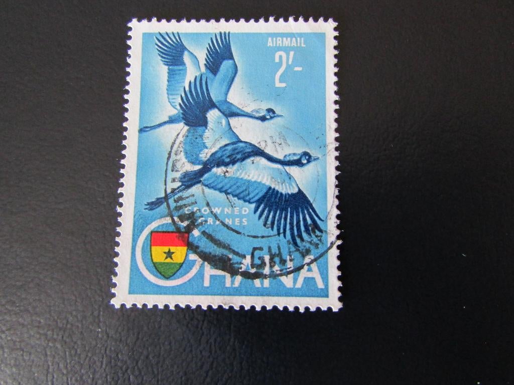 Postzegel Vogel: Kroonkraanvogels uit Ghana, Ophalen of Verzenden, Gestempeld, Dier of Natuur