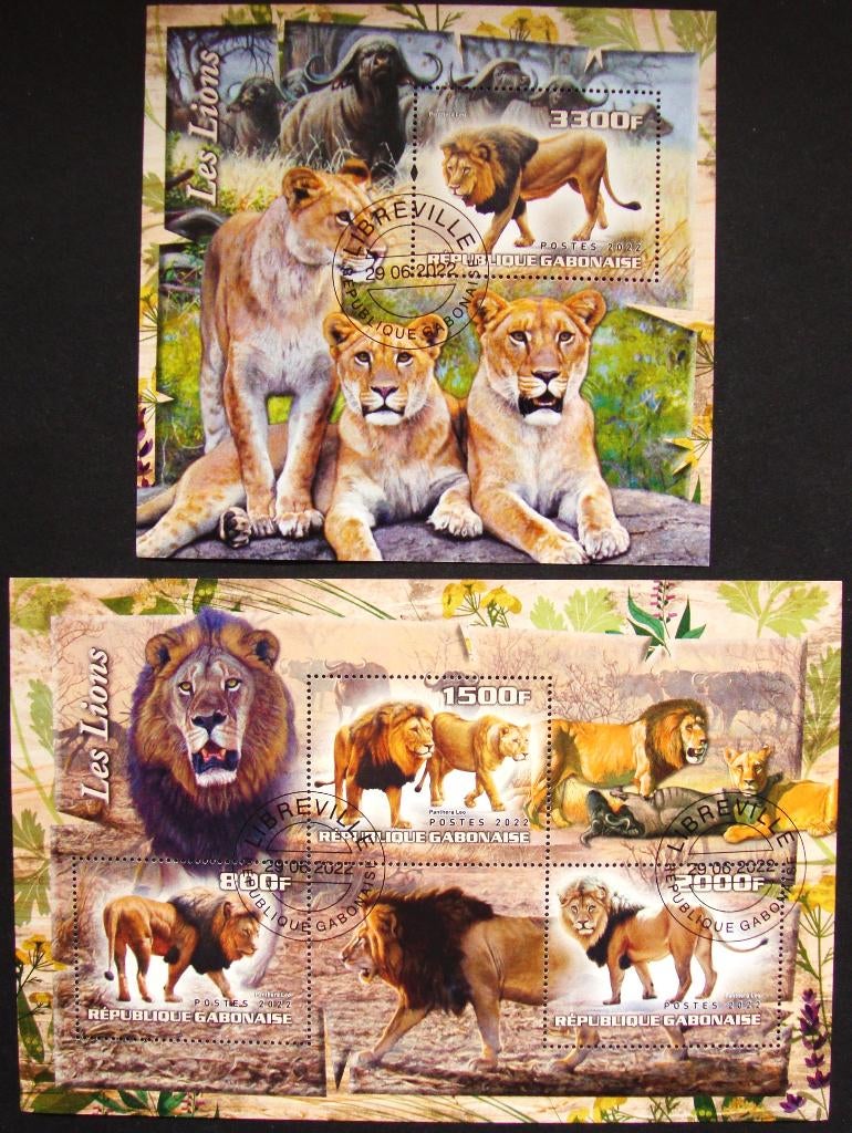 - 764 - 2 Blokken met Leeuwen., Verzenden, Gestempeld, Dier of Natuur