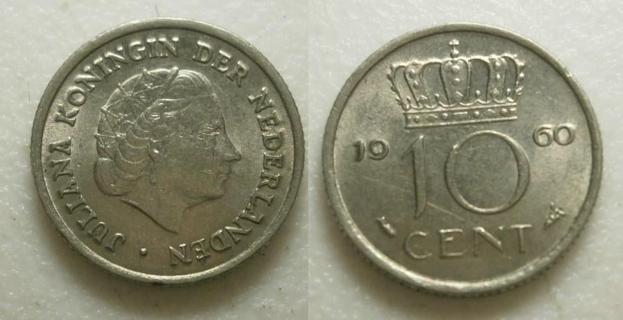 PD02579 Juliana 10 cent 1960, Postzegels en Munten, Munten | Nederland, Losse munt, 10 cent, Koningin Juliana, Ophalen of Verzenden
