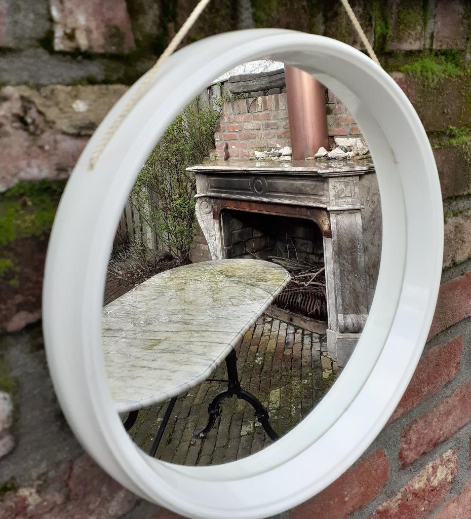 Vintage space age spiegel, Huis en Inrichting, Woonaccessoires | Spiegels, Minder dan 50 cm, Gebruikt, Rond, Ophalen of Verzenden