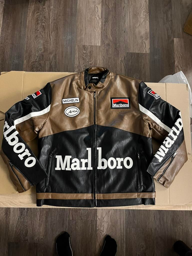 Marlboro Racing jas (maat XL) – brown leder look vintage, Ophalen of Verzenden, Zo goed als nieuw, Maat 56/58 (XL), Bruin