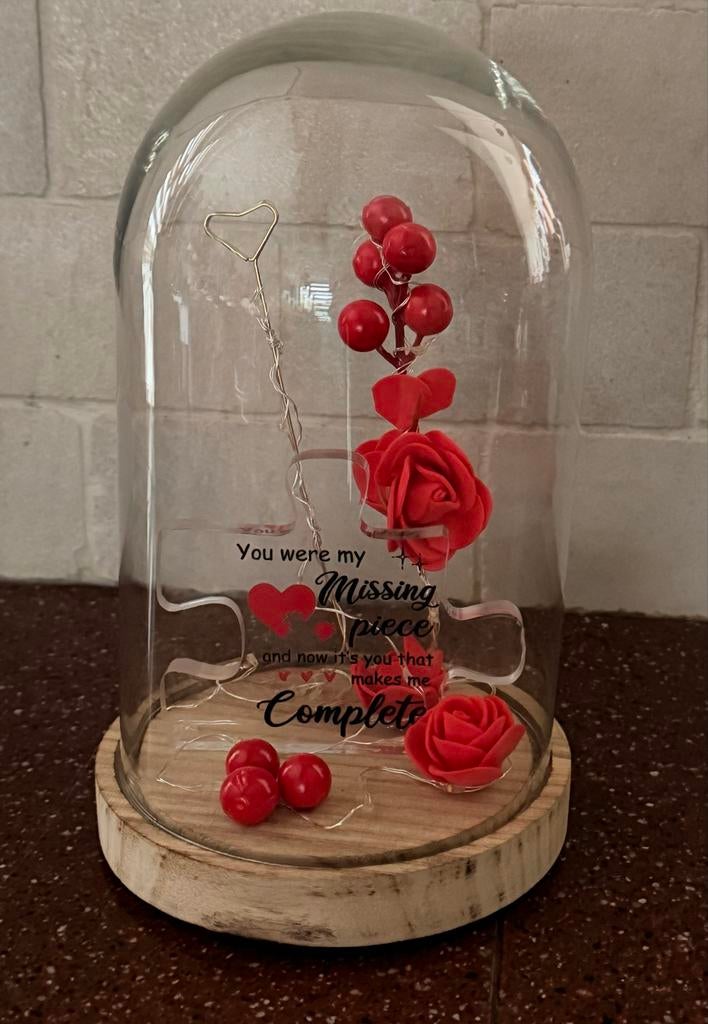 Valentijn glazen stolp met verlichting - Handmade, Ophalen of Verzenden, Nieuw