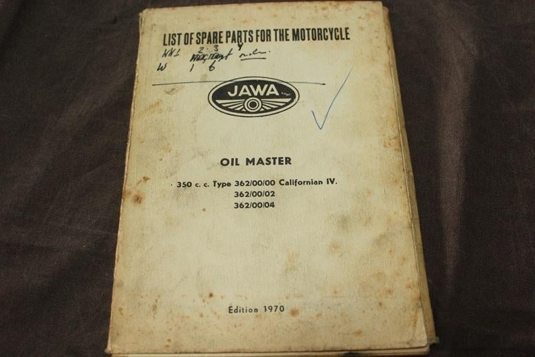 JAWA Oil Master 350cc typ 362 1970 parts list, Ophalen of Verzenden, Overige merken