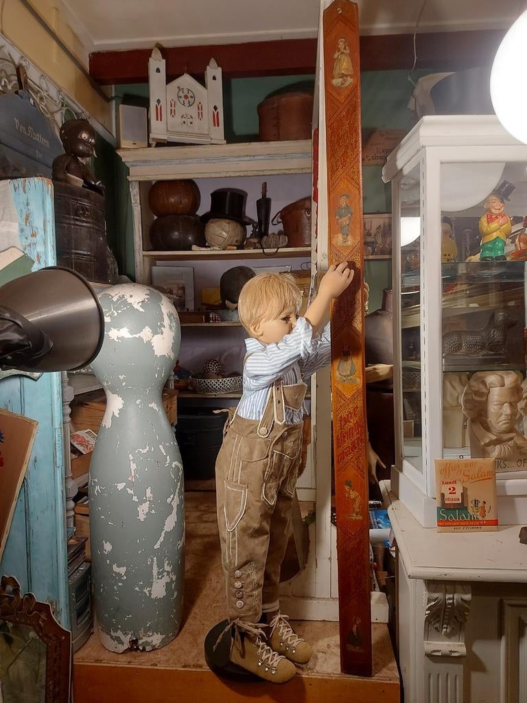 Antieke houten groeimeter 2 zijdig volkskunst Hollands, Antiek en Kunst, Ophalen