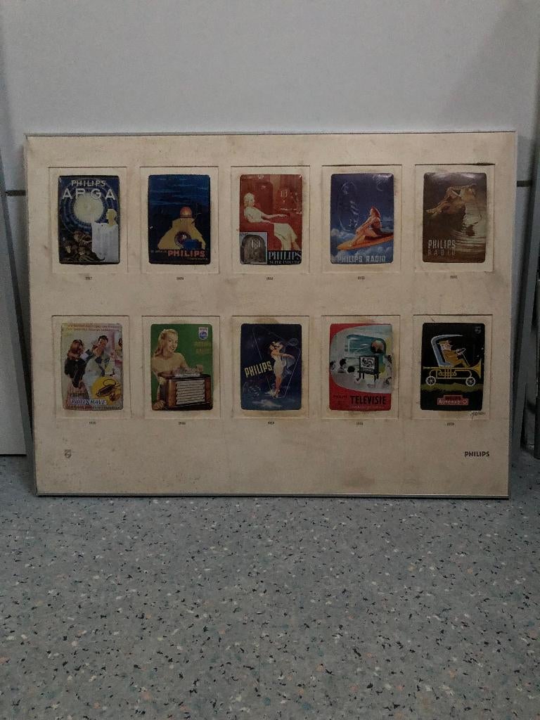 10 philips reclame bordjes ingelijst beperkte oplage vintage, Ophalen of Verzenden, Gebruikt, Reclamebord
