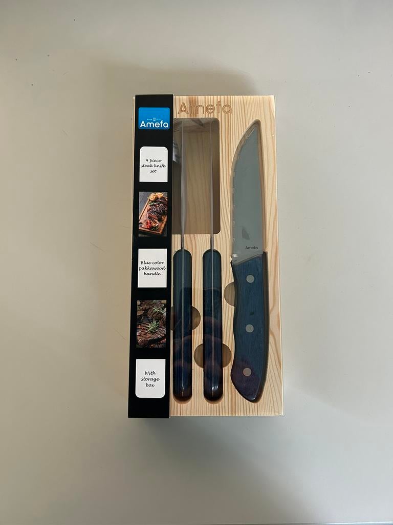 4 Amefa steakmessen nieuw in houten blok, Amefa, Nieuw, Amefa, Vaatwasserbestendig
