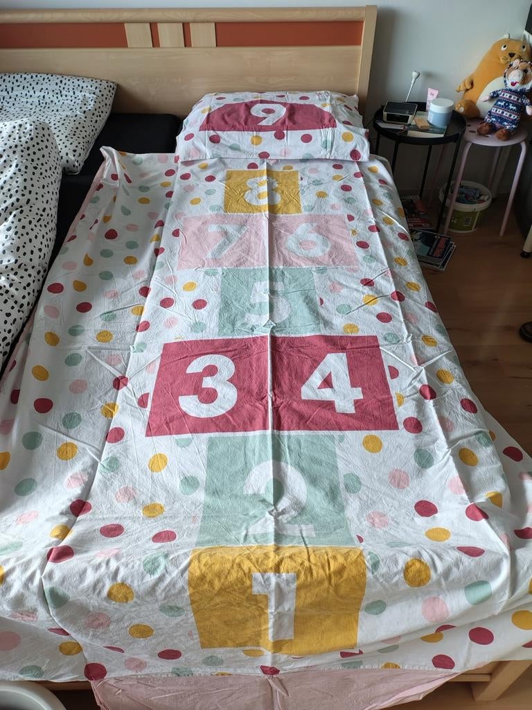 Hinkelbaan,regenboog,kroontjes,vossen beddengoed 140x200, Ophalen, Eenpersoons, Wit, Dekbedovertrek