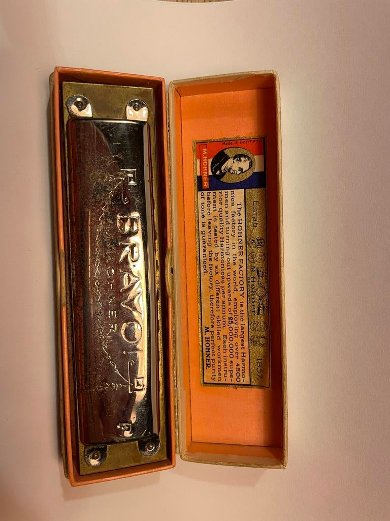 Vintage Mondharmonica ca. 1930-1950 met doos, Muziek en Instrumenten, Blaasinstrumenten | Mondharmonica's, Gebruikt, Diatonisch