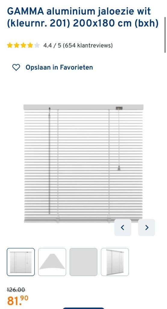 Gamma aluminium jaloezie, Ophalen, Wit, Nieuw, 200 cm of meer