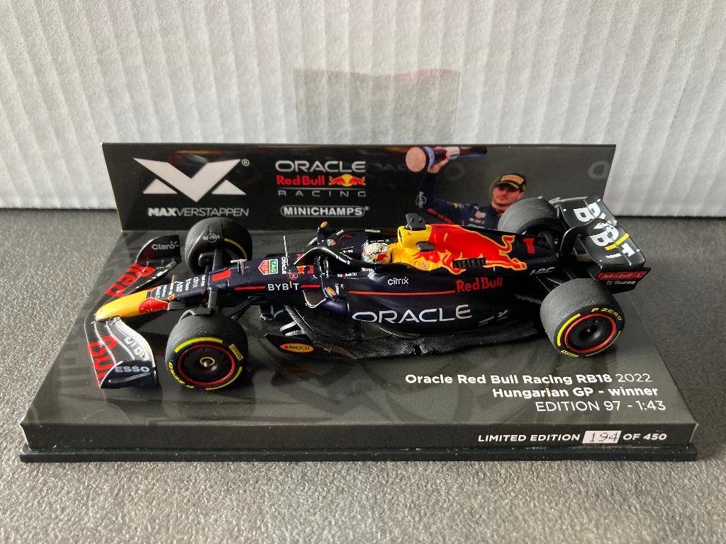 ✅ Max Verstappen 1:43 editie 97 Winner Hungarian GP 2022 F1, Ophalen of Verzenden, Nieuw, Formule 1