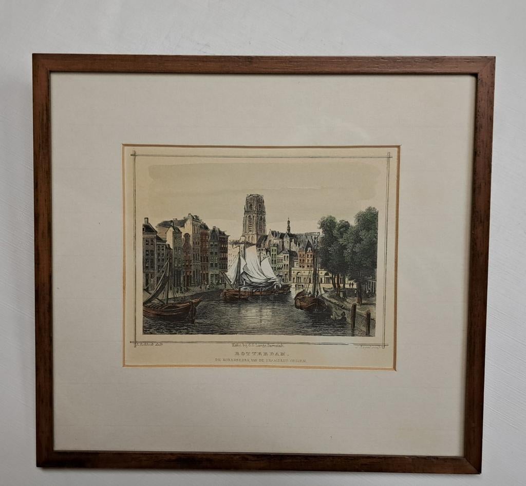Rotterdam gravure ingelijst - 28 x 25,7 cm, Ophalen of Verzenden