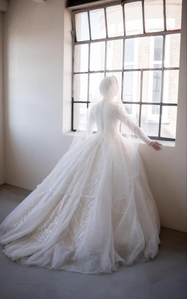 bruidsjurk Hijab, Kleding | Dames, Ophalen, Zo goed als nieuw, Wit, Trouwjurk