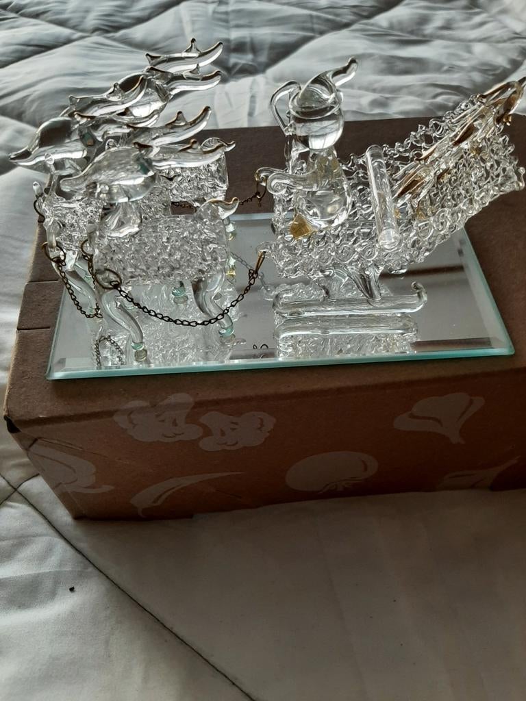 Kristallen Arreslee met Kerstman en Boom - Vintage, Overige materialen, Gebruikt, Wit, Ophalen of Verzenden