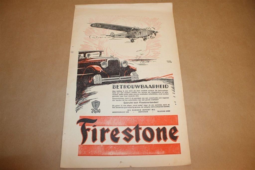 Orginele advertentie/affiche - Firestone banden - 1928 !!, Ophalen of Verzenden, Gebruikt, Reclamebord