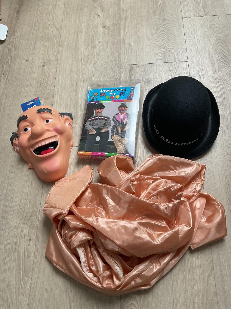 Abraham pak hoed en masker, Hobby en Vrije tijd, Feestartikelen, Ophalen, Zo goed als nieuw, Feestartikel, Abraham of Sarah