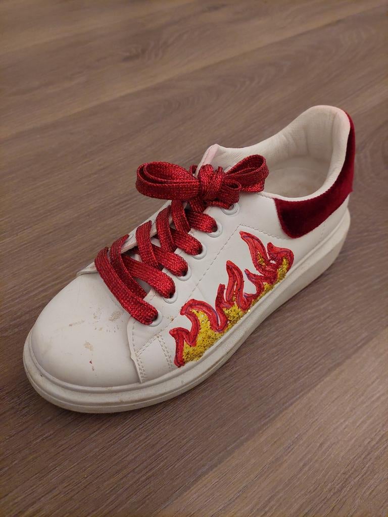 Carnaval Schoenen met Glitter Vlammen, Wit, Ophalen of Verzenden, Gedragen, Sneakers of Gympen