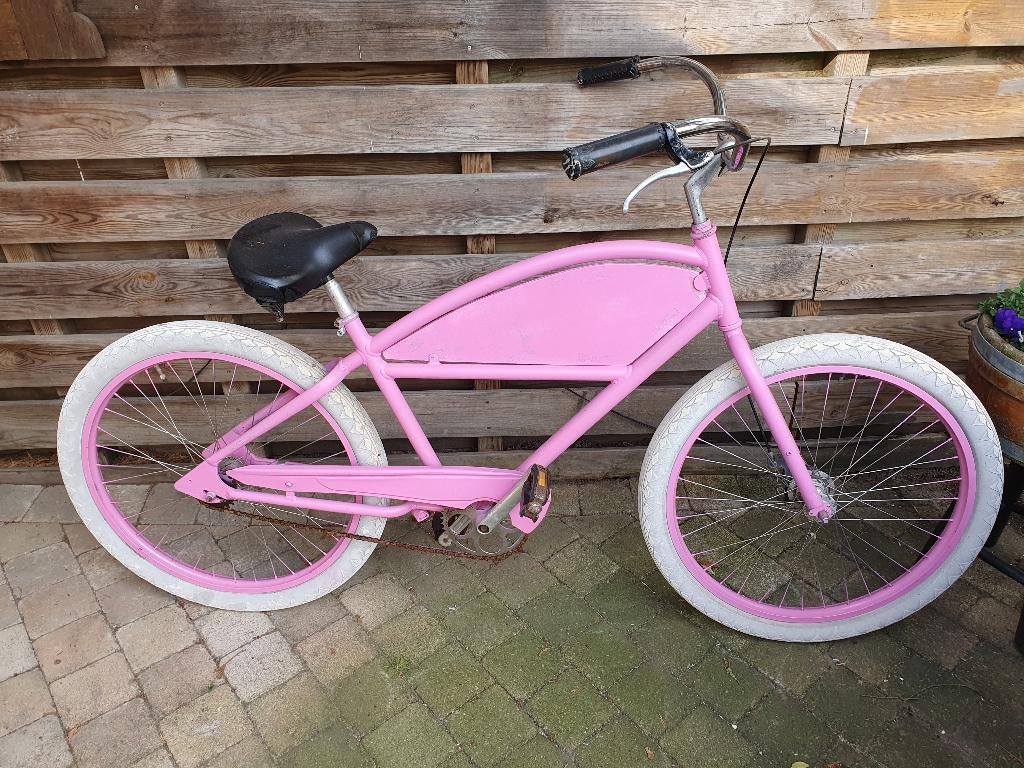 Beach Cruiser 26 inch wielmaat, kleur Roze, Fietsen en Brommers, Fietsen | Cruisers en Lowriders, Gebruikt, Staal, Cruiser, Minder dan 47 cm