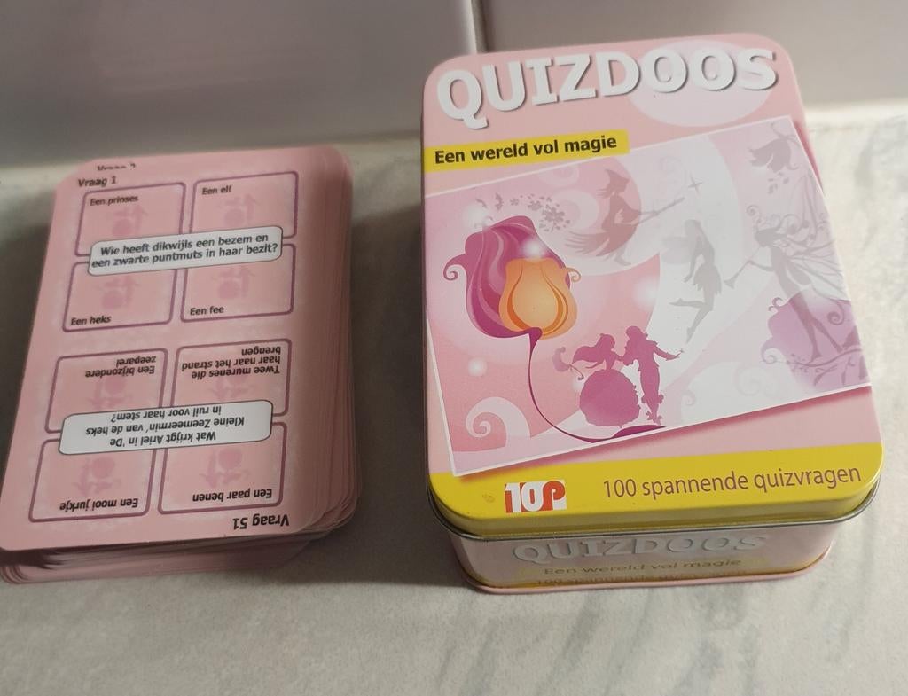 Quizdoos, blikje met 50 kaarten, 100 vragen, zgan, Hobby en Vrije tijd, Gezelschapsspellen | Overige, Ophalen of Verzenden, Zo goed als nieuw