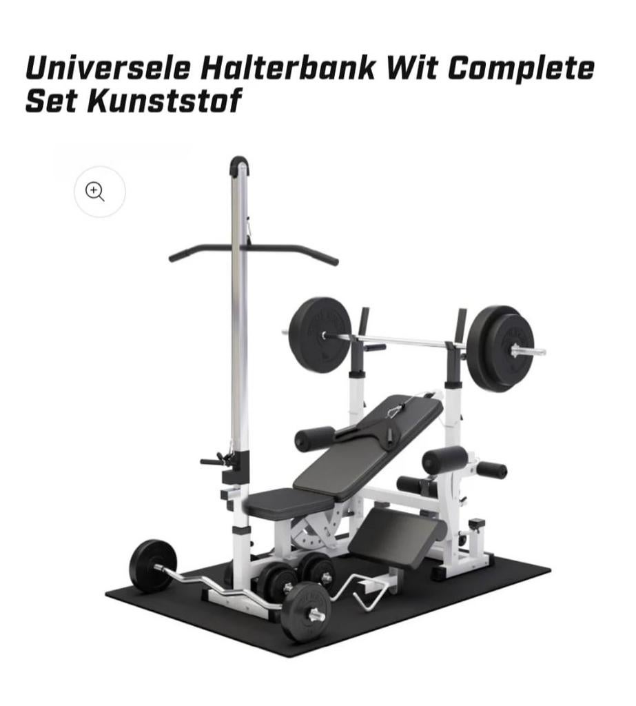 Halterbank - Complete Set, Sport en Fitness, Fitnessapparatuur, Krachtstation, Armen, Benen, Borst, Buik, Rug, Ophalen
