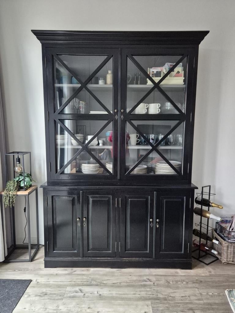 Zwarte landelijke kruizenkast / buffetkast, Huis en Inrichting, Kasten | Buffetkasten, Gebruikt, 200 cm of meer, 150 tot 200 cm