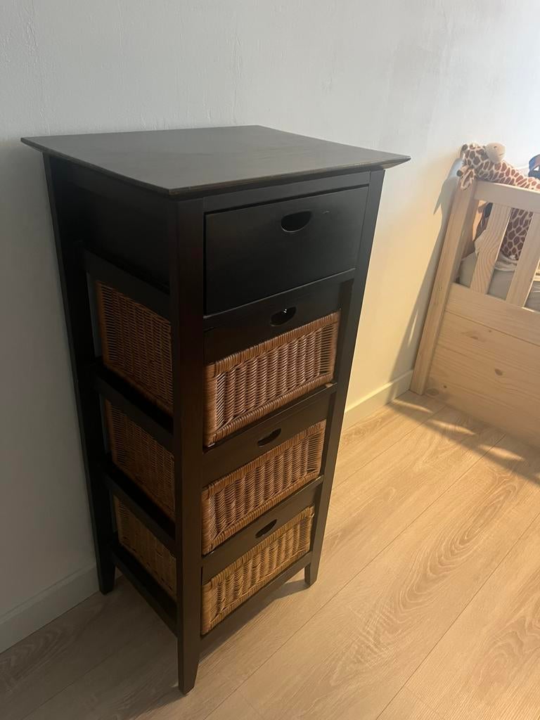 Kastje smal half hoog bruin rieten manden lade, Ophalen, Minder dan 50 cm, Gebruikt, 100 tot 150 cm