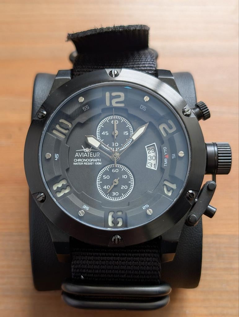 Infantry Aviateur flyback chronograaf horloge, Sieraden, Tassen en Uiterlijk, Ophalen of Verzenden, Leer, Overige merken