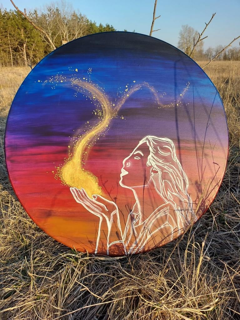 Sjamaanse geitenvel drum XL 80cm handbeschilderd, Ophalen