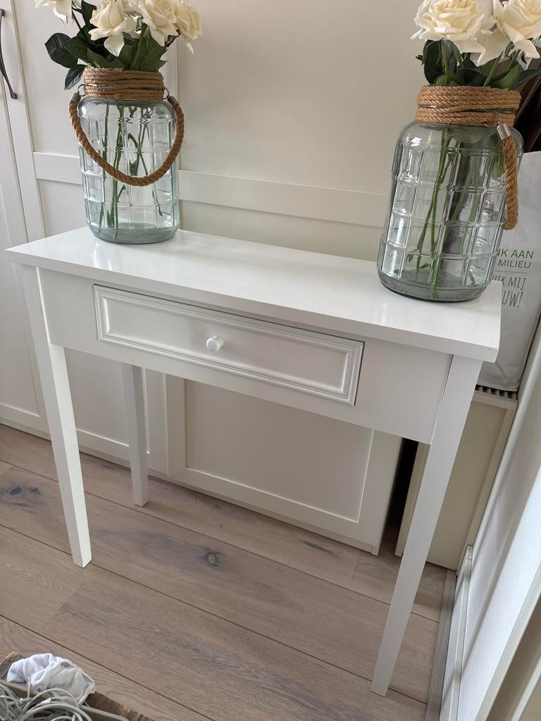 Witte sidetable 80x30 cm met lade, Ophalen, Gebruikt, 50 tot 100 cm, Overige houtsoorten