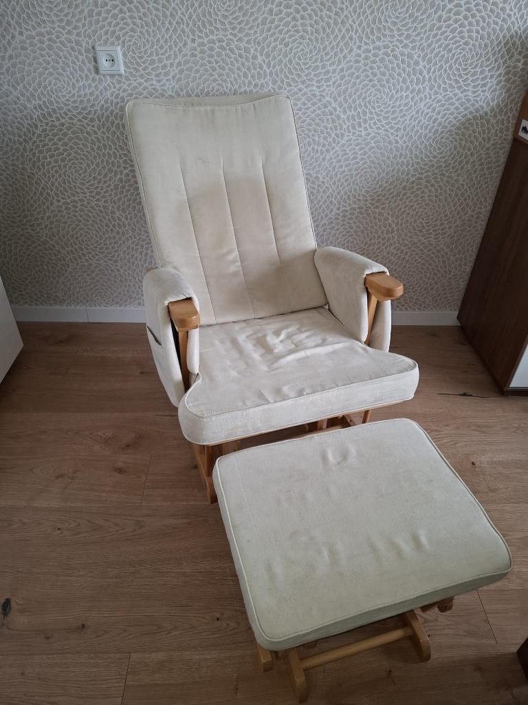 Schommelstoel voedingsstoel incl. voetenbankje babykamer, Ophalen, Overige kleuren, Scandinavisch, Zo goed als nieuw