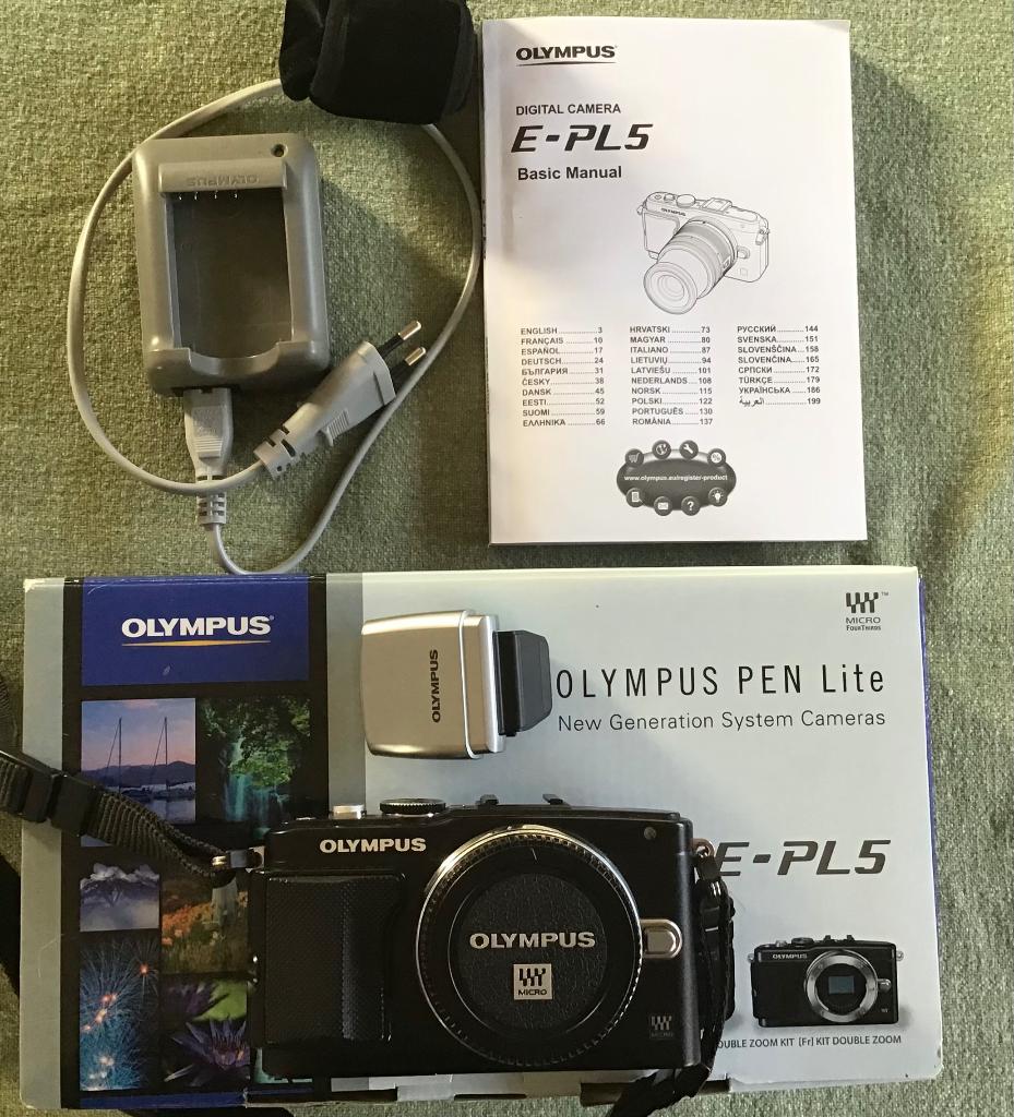 Olympus E-PL5 body met flitser, accu, lader, handleiding,, Gebruikt, Ophalen of Verzenden, Olympus, 16 Megapixel