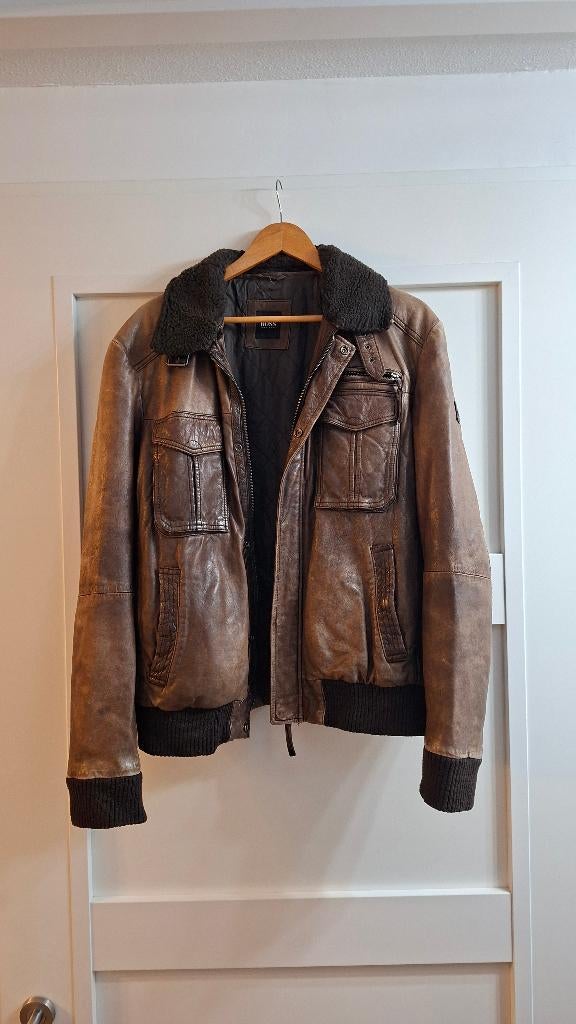 Leren piloten jas, Bruin, Maat 56/58 (XL), Ophalen of Verzenden, Hugo Boss
