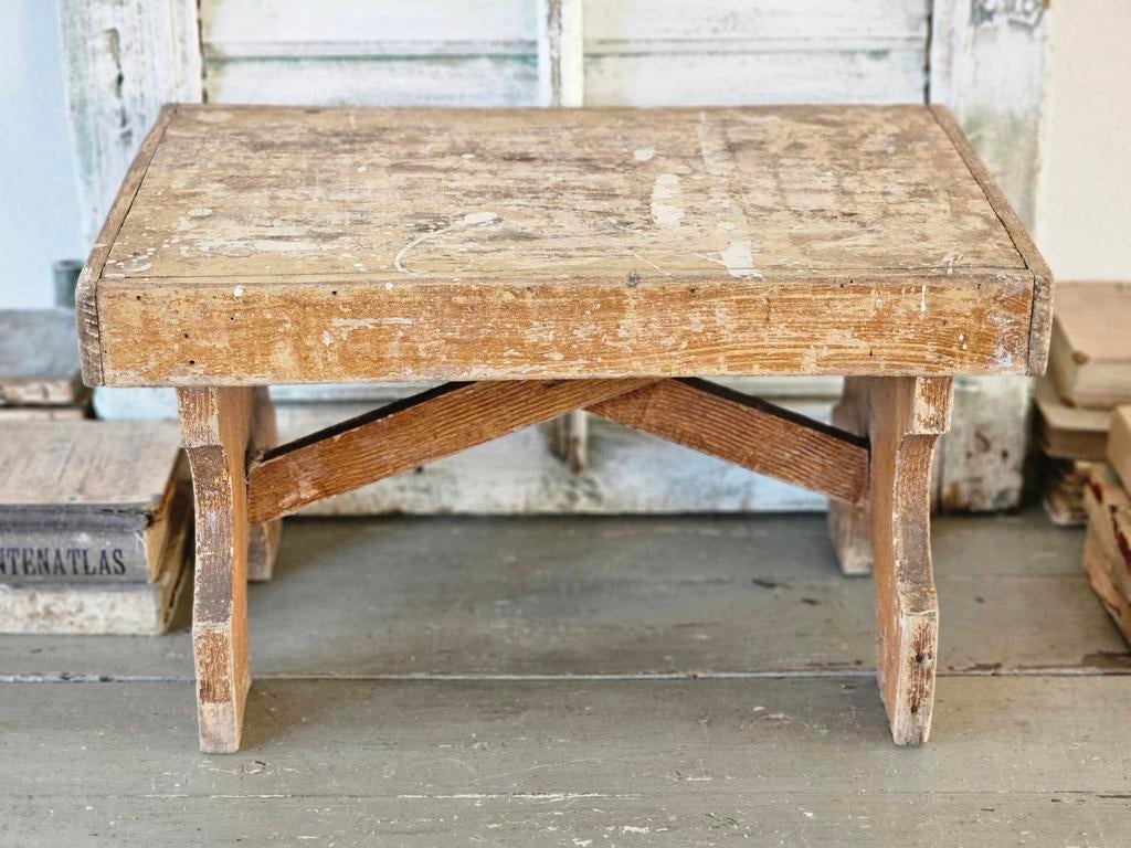 Brocant houten krukje opstapje uit Frankrijk, Ophalen of Verzenden