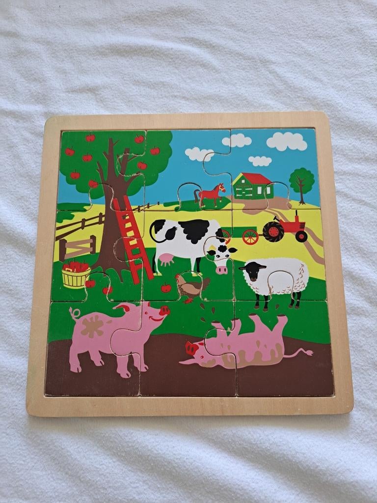 Houten Boerderij Puzzel HEMA - Educatief Speelgoed, 2 tot 4 jaar, Gebruikt, 10 tot 50 stukjes, Ophalen of Verzenden