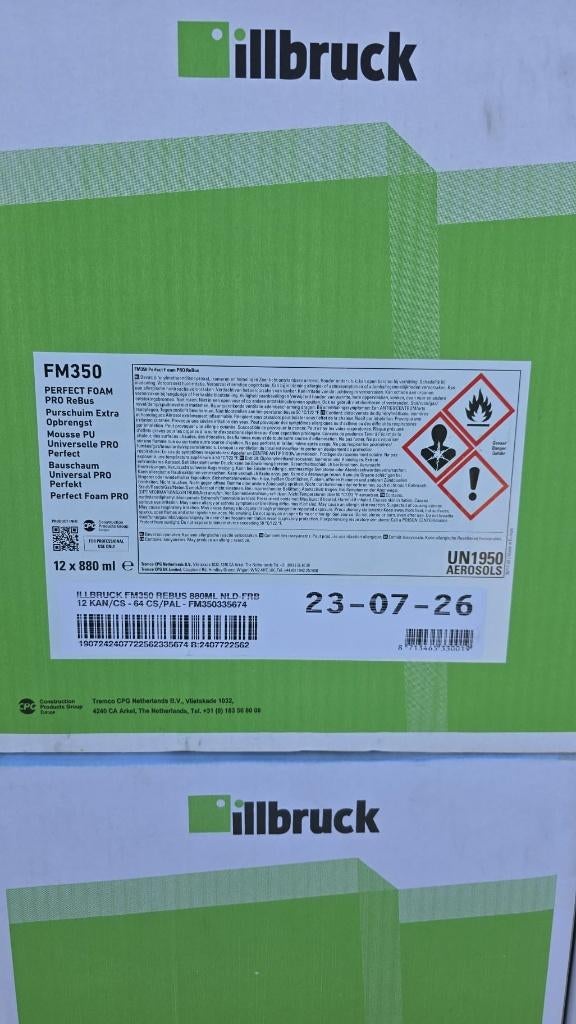 2 dozen Purschuim FM350 Perfect Foam Pro 880 ml illbruck, 200 cm of meer, Minder dan 100 cm, Wit, Nieuw