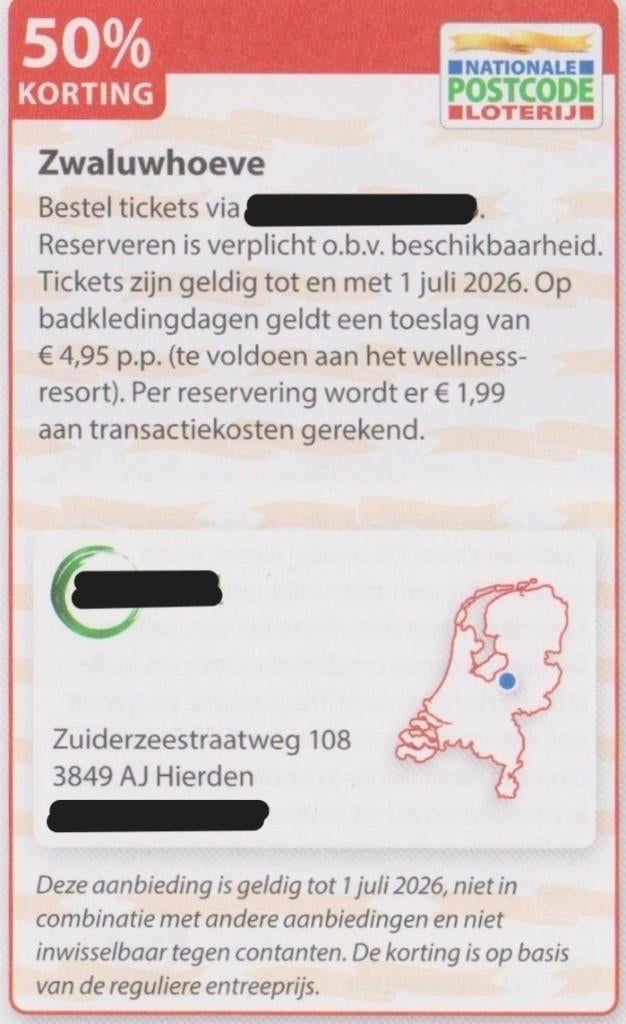 Zwaluwhoeve. Hierden. 30% korting. Postcodeloterij bon., Drie personen of meer, Kortingsbon, Spa of Sauna