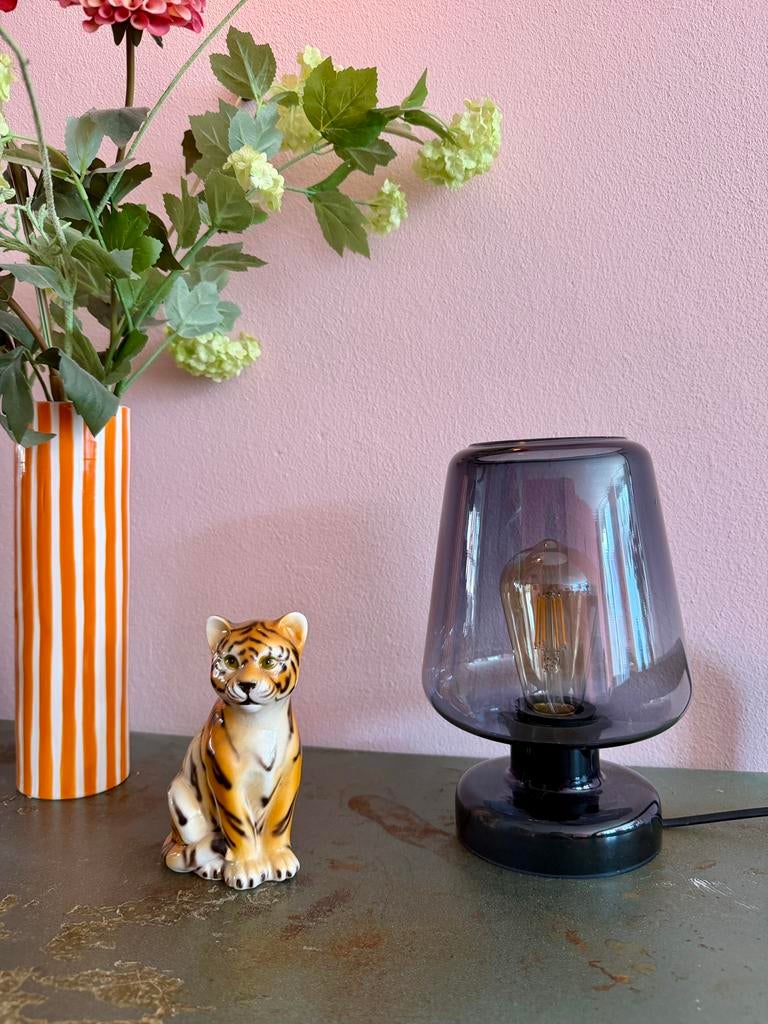 IKEA Guldalg tafellamp – smoked glass – retro mushroom, Huis en Inrichting, Ophalen of Verzenden, Zo goed als nieuw, Glas, Minder dan 50 cm