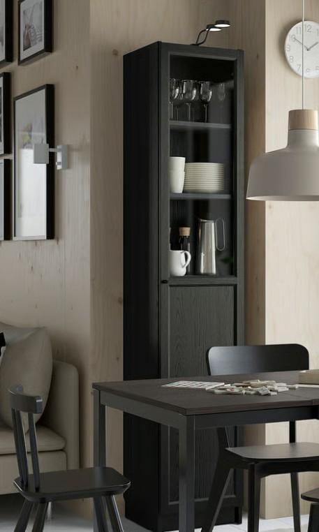 Ikeas Billy zwart smal met vitrinedeur, Ophalen, Zo goed als nieuw, 25 tot 50 cm, Minder dan 100 cm