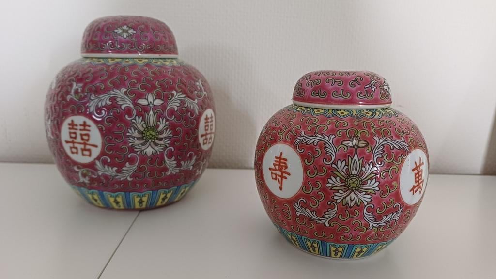 Set van 2 chinese Gemberpotten, Handgeschilderd, Oud, Ophalen of Verzenden