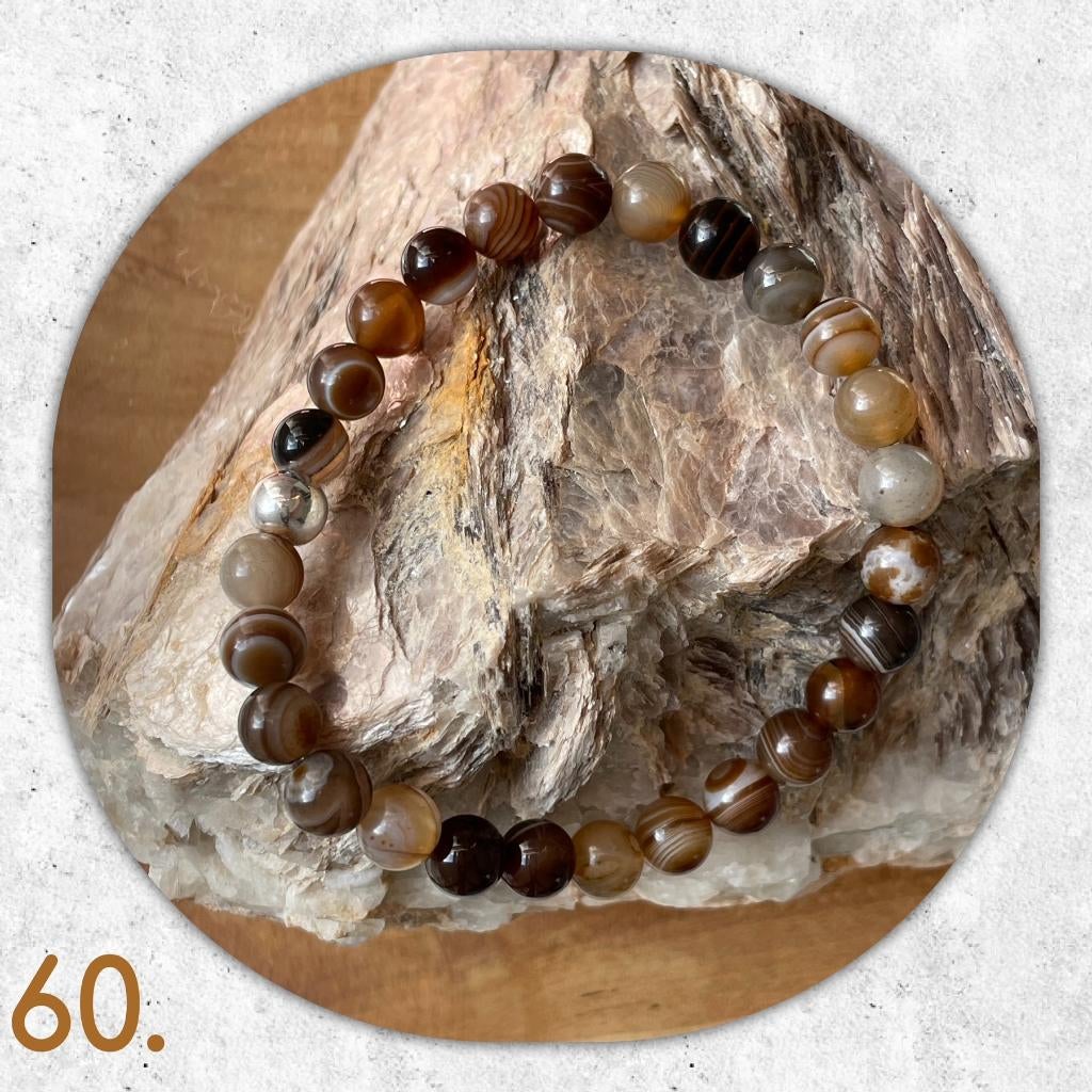 🦋MJB Armband nr: 60 Botswana Agaathalfedelsteen 19 cm, Overige materialen, Bruin, Nieuw, Ophalen of Verzenden