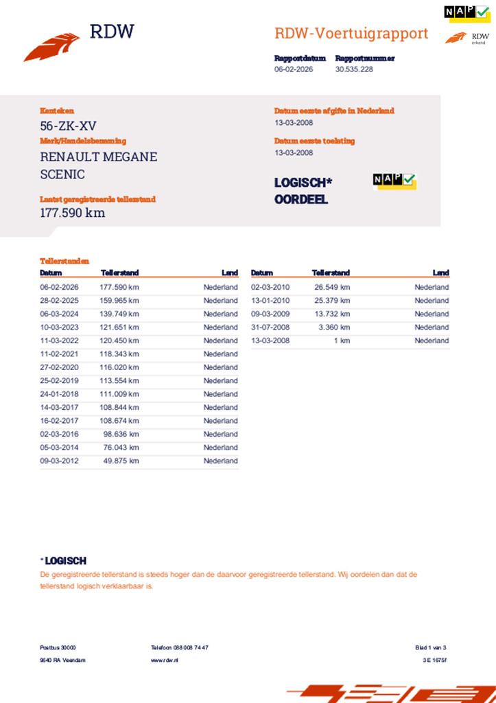 Renault Grand Scénic 2.0-16V Tech Line, 1998 cc, Gebruikt, 4 cilinders, Origineel Nederlands