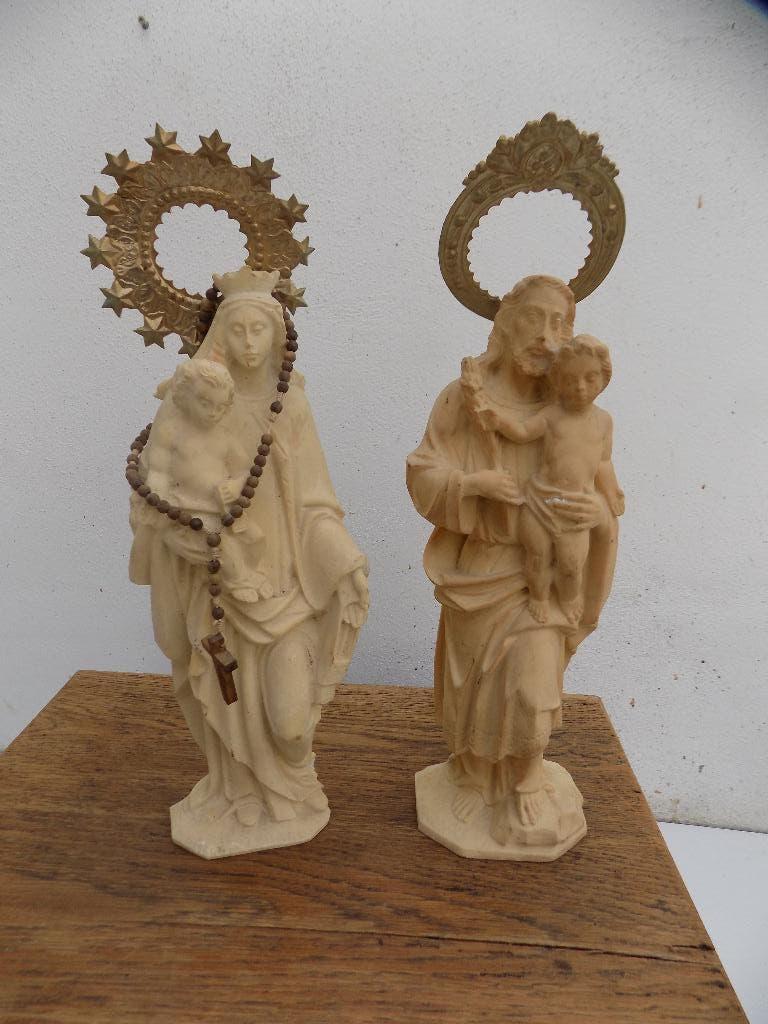 heiligenbeeld set vintage religie antiek, Ophalen of Verzenden