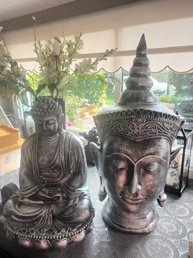 3 mooie grote boedha beelden voor in de tuin, Tuin en Terras, Tuinbeelden, Ophalen of Verzenden, Zo goed als nieuw, Kunststof