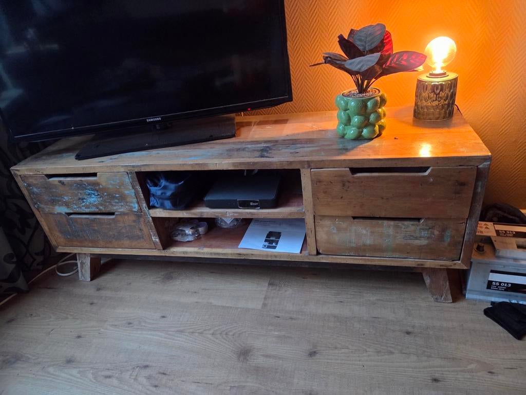Robuust tv-meubel van gerecycled botenhout, Huis en Inrichting, Kasten | Televisiemeubels, 100 tot 150 cm, Ophalen of Verzenden