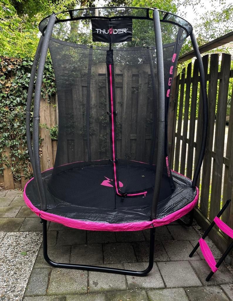 Trampoline 180cm met veiligheidsnet en trappetje, Ophalen, Zo goed als nieuw