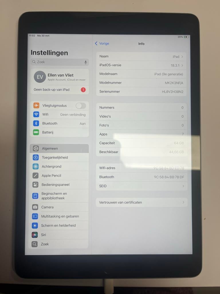 Apple iPad (9e generatie) 64 GB, Apple iPad, Zwart, Zo goed als nieuw, 64 GB