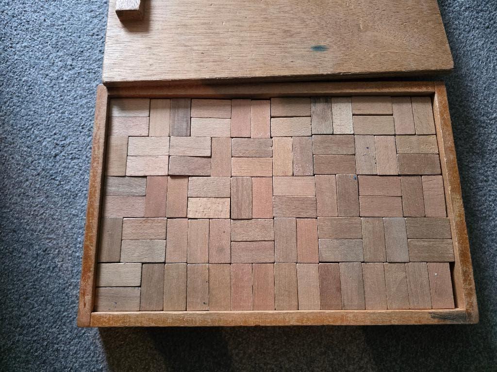 Mooie houten blokkendoos uit de jaren 60/70, Antiek en Kunst, Antiek | Speelgoed, Ophalen of Verzenden