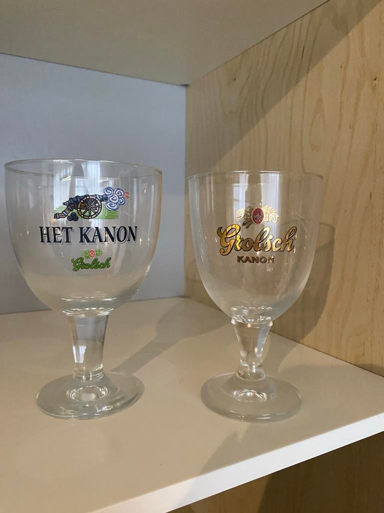 Twee Grolsch Het Kanon bierglazen, Verzamelen, Ophalen of Verzenden, Zo goed als nieuw, Glas of Glazen, Grolsch