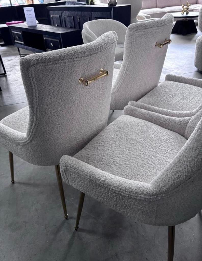 Set van 4 Teddy stoelen met gouden poten - Showroom opruimin, Ophalen, Wit, Nieuw, Vier