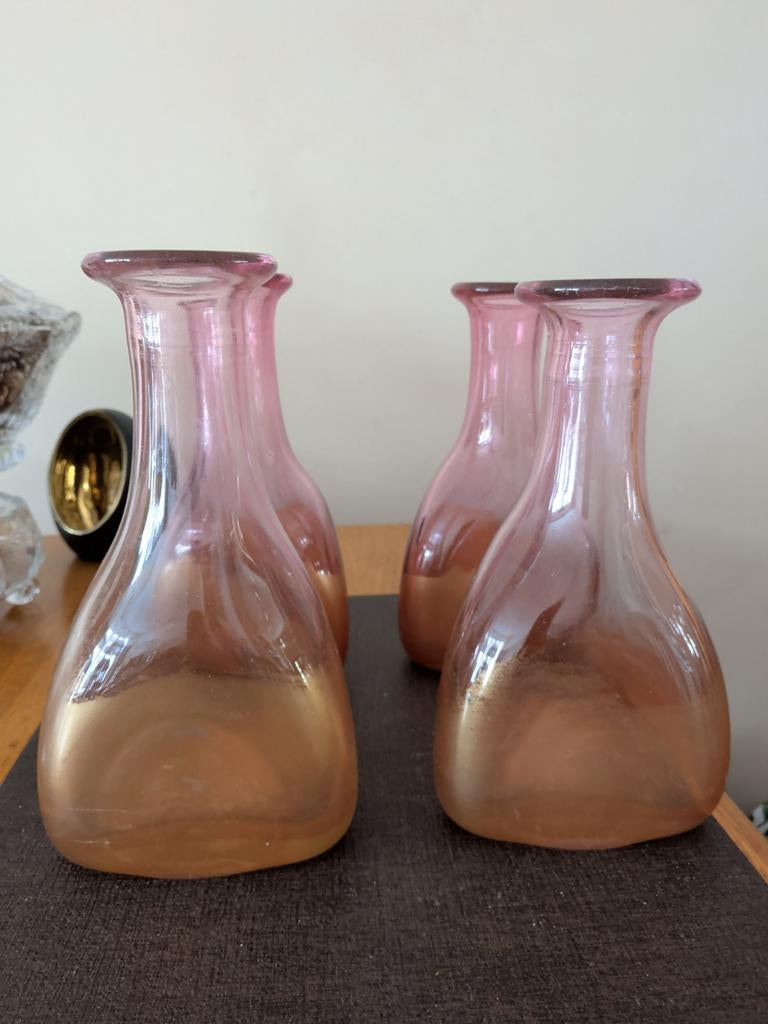 4 mooie fidrio roze met gouden glim vazen, Huis en Inrichting, Woonaccessoires | Vazen, Zo goed als nieuw, Overige kleuren, Minder dan 50 cm