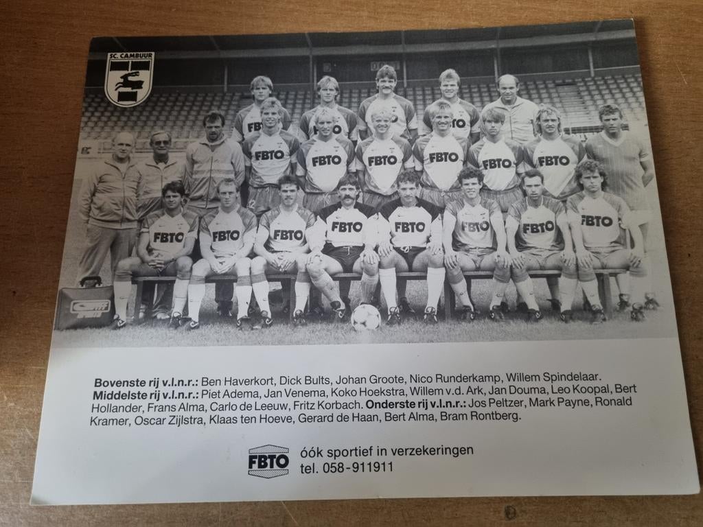 Elftal kaart Cambuur seizoen 1986/1987 reclamekaart FBTO, Ophalen of Verzenden, Zo goed als nieuw, Spelerskaart